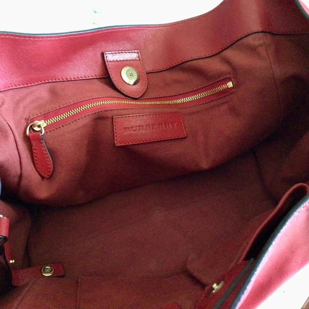 Burberry Calfskin Haymarket Check Small Canterbury Tote Red - Picture 13 of 15